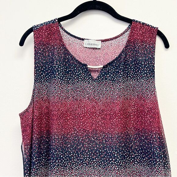 Catherines Mesh Keyhole Polka Dot Gradient Horizontal Stripe Tank, Sz 0X (14/16) - Picture 3 of 11